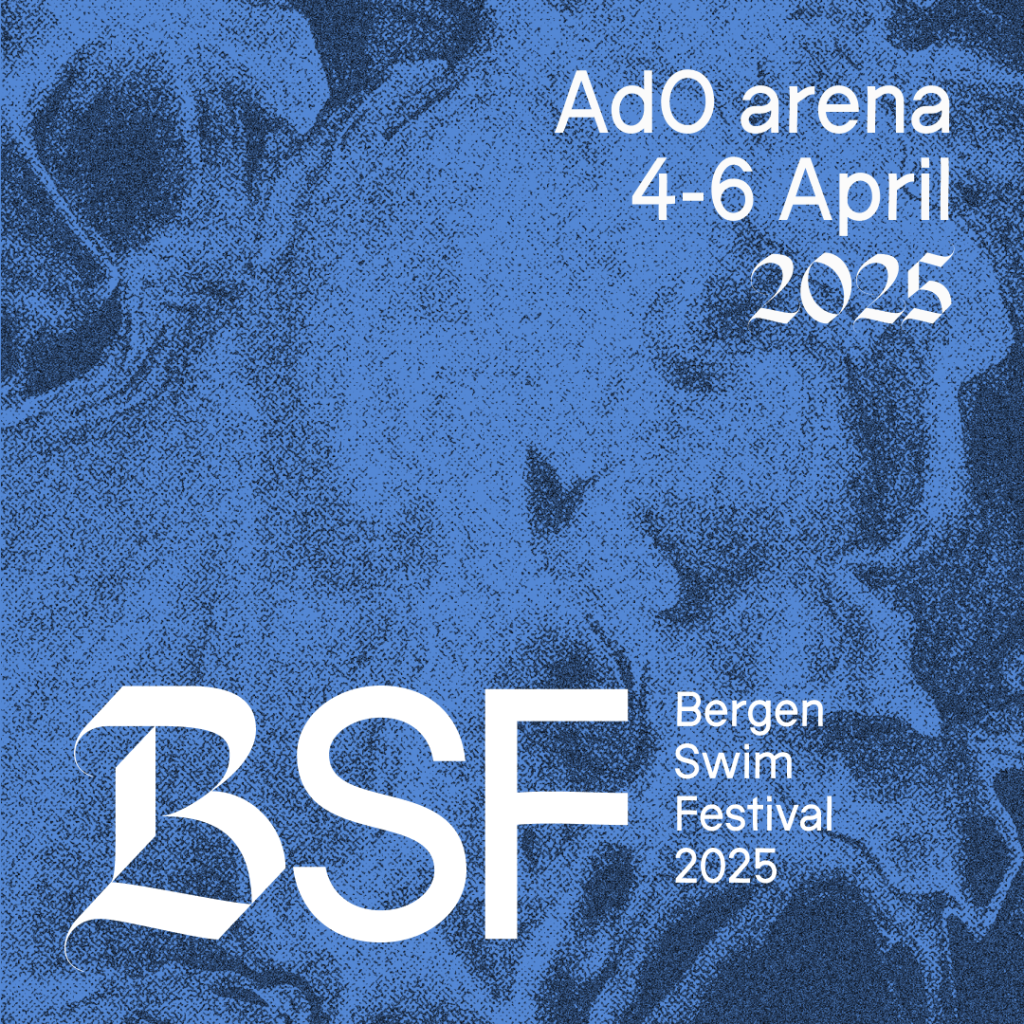 Plakat for Bergen Swim Festival 4.-6. april 2025 i AdO arena.